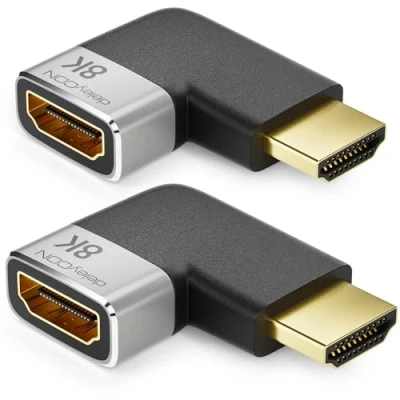 Immagine di deleyCON 2 Pezzi Connettori di Accoppiamento Adattatore HDMI 8K@60Hz / 4K@120Hz UHD 7680x4320 Alluminio 2.1 ARC HDR10+ Vision VRR ALLM 48Gbps Angolato a Sinistra Grigio Nero