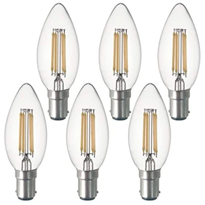 Immagine di SD LUX B15 B15d Lampadina a candela SBC filamento LED Candlelabra lampadine vintage, C35 No Flicker Small Edison baionetta 4W (equivalente 40W) 450LM bianco caldo 2700K, 6 confezioni.