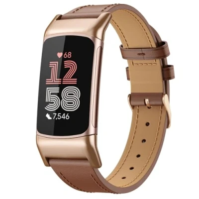 Immagine di MoKo Cinturino in Pelle Compatibile con Fitbit Charge 6/Fitbit 5 per Donna Uomo, di Ricambio Vera Pelle, Marrone