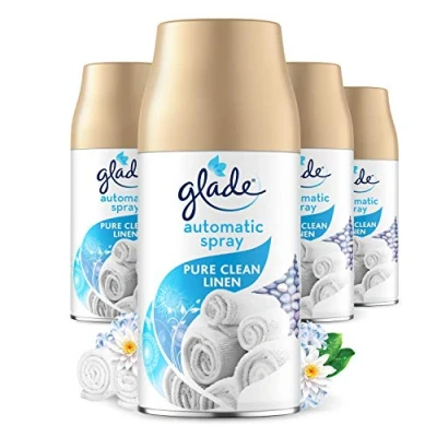 Immagine di Glade set di 4 deodoranti automatici spray, eliminatore odori e profumo d&#039;atmosfera, biancheria pulita, da (4 x 269 ml)