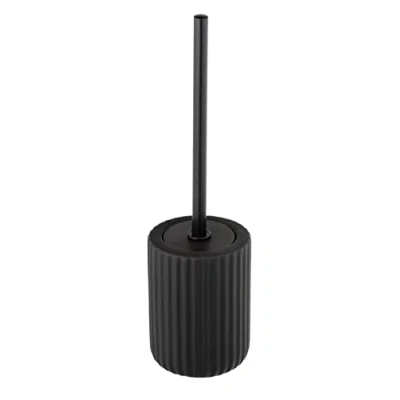 Immagine di WENKO Set WC Belluno, pregiato portascopino in robusta ceramica dalle moderne forme tondeggianti, ciuffo igienico sostituibile, superficie solcata soft touch, colore nero, Ø 11,5 x 42 cm