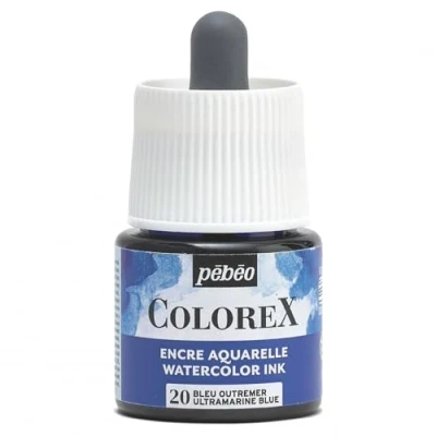 Immagine di Pébéo Inchiostro Colorex 45 ML Blu Oltremare Acquerello Rendering Velouté Disegno Multiutensile Tutti i supporti