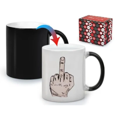 Immagine di DS. DISTINCTIVE STYLE tazza magica che cambia colore per sublimazione in ceramica con dito medio da caffè 320 ml regali di compleanno divertenti Natale