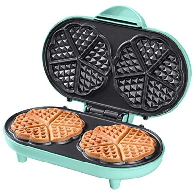 Immagine di Bestron waffle Maker, piastra per doppio a forma di cuore, macchina con antiaderente &amp; indicatoro luminso, collezione Sweet Dreams, 700 watt, colore: Verde
