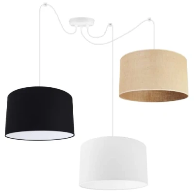 Immagine di Light Home Juta Lampadario a Sospensione Lampade Ragno in Metallo con Paralume Moderno E27 3 Luce 35 cm Bianco Base e Nero