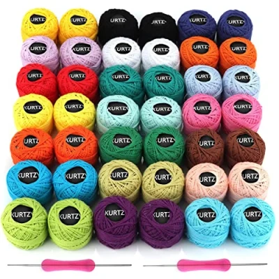 Immagine di Kurtzy Gomitoli Cotone per Uncinetto Set (42 Filati) 2 Uncinetti Inclusi (1 mm e mm) Peso (5 g) Lunghezza Totale Filo 1512 m