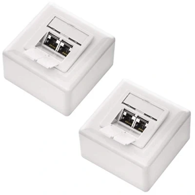 Immagine di deleyCON 2x CAT 6a Universale Presa di Rete Porta RJ45 Schermato Superficie o Filo 10 Gigabit Ethernet EIA/TIA 568A&amp;B Bianco