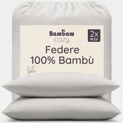 Immagine di Bambaw Federe cuscini 50x70 cm (confezione da 2), in bambù, Federa ipoallergenica, ipoallergenica e morbida, Per la cura di viso capelli Grigio chiaro