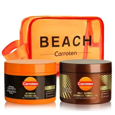 Immagine di Carroten set di 2 acceleratori d&#039;abbronzatura Kit composto da Gold Tanning Gel 150 ml e Intensive per un&#039;abbronzatura veloce, inclusa borsa cosmetica