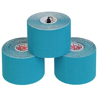 Immagine di ALPIDEX Nastro Kinesiologico Tanti Colori 1/3/ 6/12 Rotoli 5 m x 5,0 cm E Book Esempi Applicazione Tape Muscolare Cerotto, Colore:luce blu, Quantità:3 rotolo