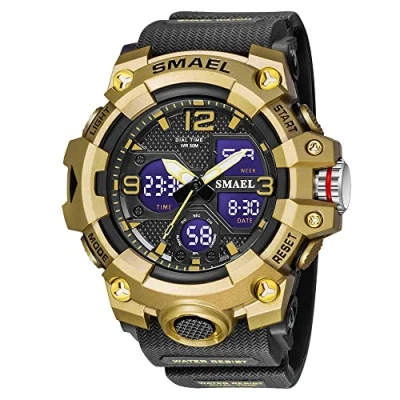 Immagine di AIMES Orologi da uomo per sport all&#039;aria aperta, impermeabile, militare, tattico, digitale, analogico, con data, multi funzione, grande quadrante allarme, cronometro uomo, C Oro Nero,