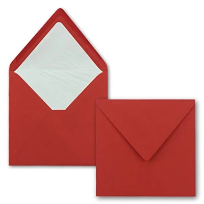 Immagine di FarbenFroh by GUSTAV NEUSER 50 buste quadrate 16 x cm rosa rossa (rossa) con fodera in seta bianca senza finestra e colla umida per biglietti d&#039;invito matrimoni complean