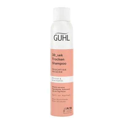 Immagine di Guhl Shampoo a secco per 30 sec, freschezza fruttata, contenuto: 200 ml, niacinamide e pesca, efficace come un lavaggio dei capelli, delicato una pausa di giorno, senza residui, siliconi