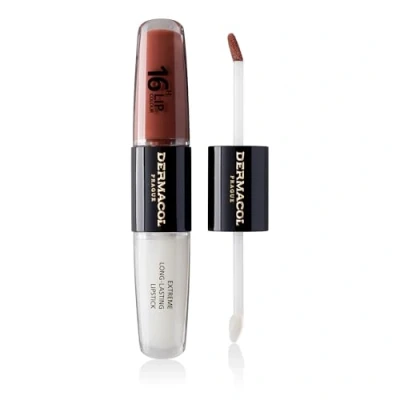 Immagine di NUOVO Dermacol Colore labbra 16 ore, lucidalabbra ad alta pigmentazione, bifasico, trucco a prova di bacio con finitura opaca e brillantezza, no. 23, Mocha Brown