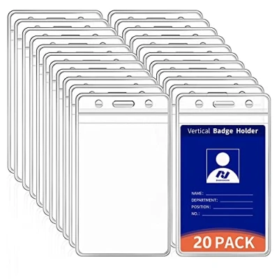 Immagine di VOVIGGOL Confezione da 20 Porta Badge Verticali Extra Spessi per Cordino, Portachiavi in Plastica con Risigillabile Impermeabile, Protezione Ufficio Scuola