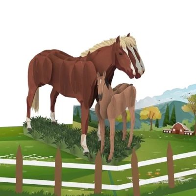 Immagine di MOKIO® Biglietto Auguri Pop Up Cavallo con Puledro regalo 3D per gli amanti dei cavalli un compleanno, come buono lezioni di equitazione o regali in denaro