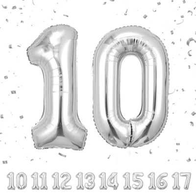 Immagine di Palloncini Compleanno 10 anni Argento 101 CM Palloncino Numero Gonfiabile in Foil Decorazioni di un uomo donna Vola con l&#039;Elio