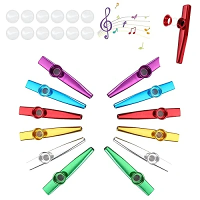 Immagine di 12 Pezzi Strumento in Metallo Kazoo, Kazoo Professionale, Lega di Alluminio, Diversi Colori Cazoo, Kazu Strumenti Musicali, con Membrane Flauto, per Bambini Bomboniere Regali