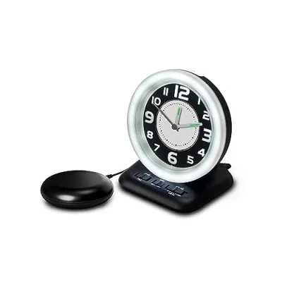 Immagine di Sveglia Analogica per non Udenti con Squillo Forte da 80dB, Luce Flash e Cuscino Vibrante Il WAKE &#039;N&#039; SHAKE Vintage Svegliare i Dormiglioni Porta di ricarica USB Versione IT