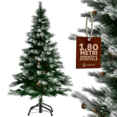 Immagine di CASARIA® Albero di Natale Finto Verde con Neve 180 cm 810 Punte Incl. Base in Metallo Abete PVC Artificiale Innevato