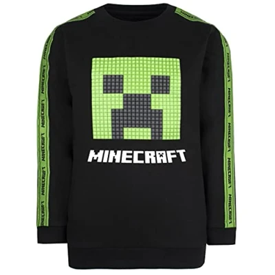 Immagine di MINECRAFT Felpa Girocollo Nera Regali Ragazzi Pigiami Merce Gaming Compleanno Gioco Maglietta età 9/10