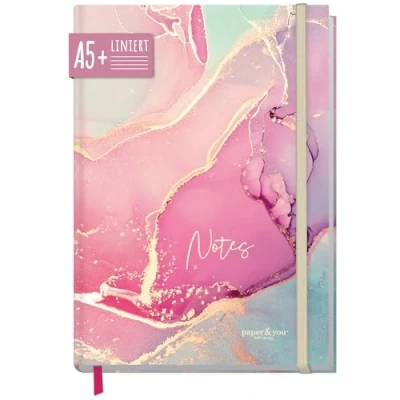 Immagine di Trendstuff by Häfft Taccuino formato A5+, a righe, con elastico [Silky Pink] di 156 pagine, 78 fogli come Bullet Journal, diario, quaderno per appunti,