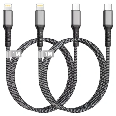 Immagine di Cavo USB C Lighting 1M 2Pezzi [Certificato MFi], iPhone Nylon Ricarica Rapida Cavetto Caricatore Filo per 14/13/12/11/X, iPad, AirPods
