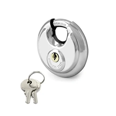 Immagine di QWROK Lucchetto a disco 4 cifre con grillo in acciaio inox, per esterni, resistente alle intemperie, Rotondo, 1 pezzi, capannone, Fence, 3/8&quot; Shackle