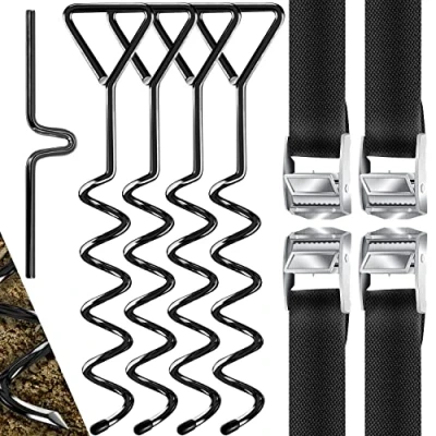 Immagine di KESSER® 4 Ancoraggi a terra ancoraggio set da 9 pezzi fissaggio per trampolino, altalena, padiglione, tenda, in acciaio Ø 1 cm avvitare, + cinghie aiuto girare