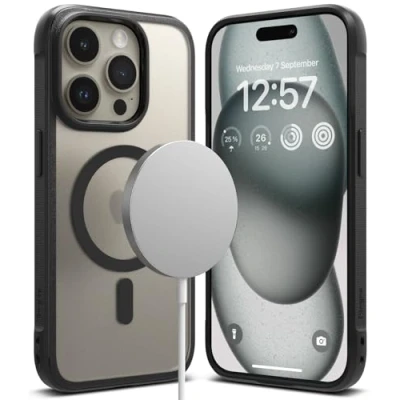 Immagine di Ringke Fusion Bold Magnetic Compatibile con MagSafe per Cover iPhone 15 Pro Max, Retro Rigido PC Opaco e Custodia Paraurti Antiurto Anti Ingiallimento Ottima Grip Matte Black Nero