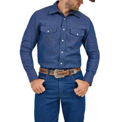 Immagine di Wrangler Ms71419 Maglietta a Maniche Lunghe da Cowboy con Due Tasche, Chiusura Scatto, Superficie Fissa (Confezione 1), Indaco, M