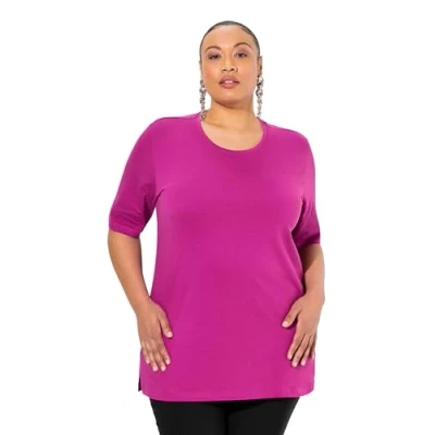 Immagine di Ulla Popken T Shirt, Rundhalsausschnitt, Relaxed, Halbarm Camicetta Lunga, Bacca, 60/62 IT Donna