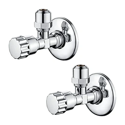 Immagine di Ibergrif M22022 2 Valvole ad angolo universale autosellante, Valvola in ottone (1/2&quot; x 3/8&quot;), Crome, Due Pezzi/Scatola, Argento