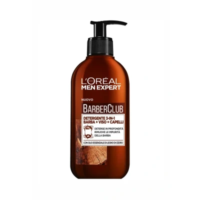 Immagine di L&#039;Oréal Men Expert Detergente Barber CLUB, Azione 3IN1, Deterge IN PROFONDITÀ VISO, Barba E CAPELLI, Senza SAPONE, 200 ML Kit skincare, Uomo,