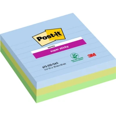 Immagine di Post it Foglietti Super Sticky Grandi Formati, Collezione Oasis, Confezione da 3 blocchetti, 70 Fogli Per blocco, 101 mm x mm, Colori Azzurro, Verde. Appunti, Elenchi &amp; Promemoria