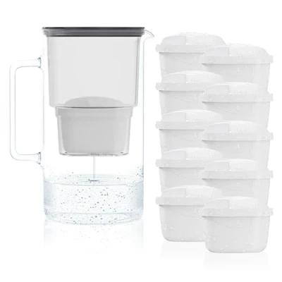 Immagine di Wessper 3 in 1 Caraffa Di Vetro Filtrante Per L&#039;acqua 2.5l Con Sistema Filtro, 10x Cartucce Filtrazione, Nero
