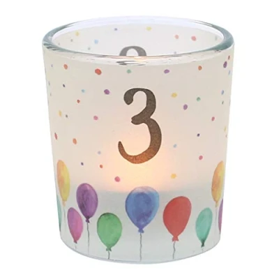Immagine di Dekohelden24 Fascetta Trasparente, con 1 Candela, Altezza x Diametro: 6,5 6 cm, Motivo: Numero 3, Portacandela in Vetro cm
