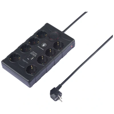 Immagine di Sygonix SY 4751202 Multipresa con protezione da sovratensioni 8 scomparti Nero Schuko 1 pz.