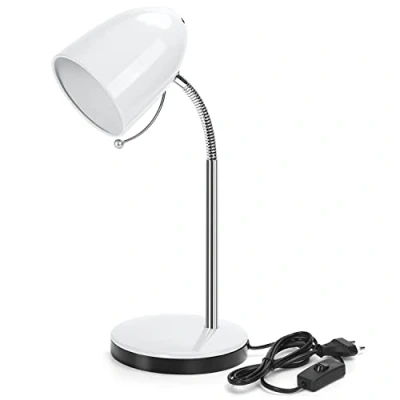 Immagine di Aigostar Lampada da Tavolo Vintage, Scrivania Led in Compatibile con Lampadine a Modello E27,Lampadina non inclusa,Max.11W,Con Metallo Braccio Regolabile, Bianco