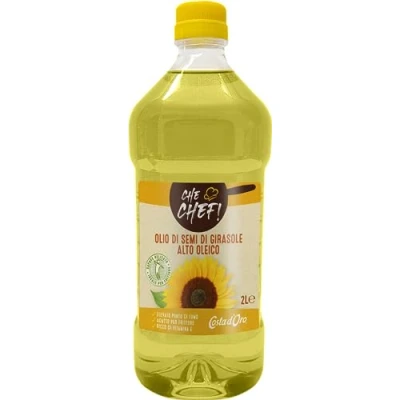 Immagine di Costa d’Oro Che Chef girasole alto oleico 2L. Dall’unione dei migliori semi di ad si ottiene un olio versatile, adatto anche per più cicli utilizzo. Bottiglia PET
