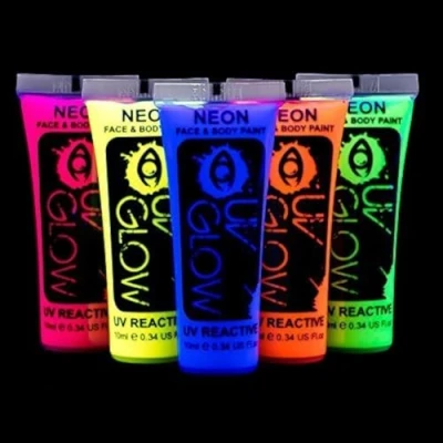 Immagine di UV Glow 10ml Vernice Fluorescente Pelle Viso Corpo Colore Neon Fluo (10ml x5)