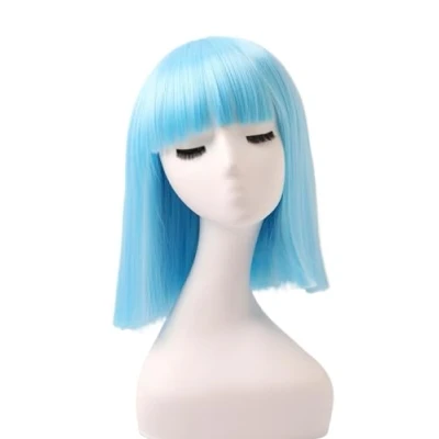 Immagine di Prettyland Event signore bob frangia dritta parrucca media lunghezza corta dritto resistente al calore per spettacolo carnevale blu