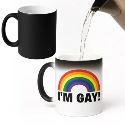 Immagine di Tazza cambia il calore con arcobaleno e scritta &quot;I&#039;m Gay Rainbow&quot;, divertente scortese, messaggio appare come si riscalda, regalo perfetto