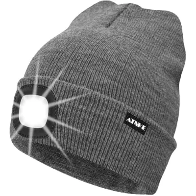 Immagine di ATNKE LED Cappello Illuminato Berretto,USB Ricaricabile da Corsa 4 Impermeabile Luce Invernale Calda Lampada Frontale Regali per Uomo e Donna/Grey
