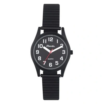 Immagine di Ravel Unisex Super Audace Vista Aiuto Bracciale in Acciaio Inossidabile Expander Orologio con Grandi Numeri e Lancette Analogico Quarzo R0225.33.1 Nero/Quadrante Nero