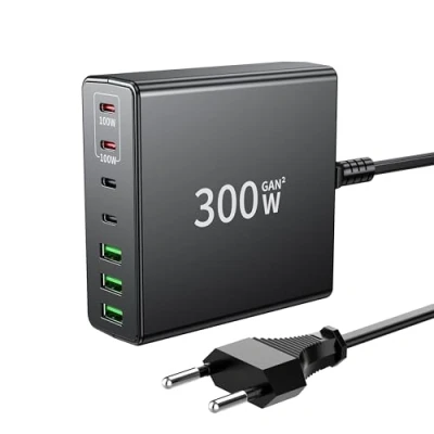 Immagine di FINIBO Caricatore USB C 300W: rapido multiplo a 7 porte con 4 e 3 A, Dual PD PPS per MacBook Pro/Air, iPad Sumsung