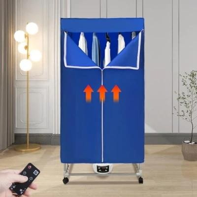 Immagine di CCAUUB Asciugatrice elettrica portatile, 1500 W, 220 V, mini asciugatrici, 140 158 F, per appartamenti, camper, lavanderia (telecomando, blu)