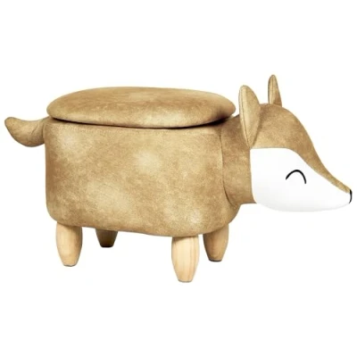 Immagine di Beliani Sgabello Contenitore per Bambini a Forma di Volpe in Tessuto Arancione con Gambe Legno