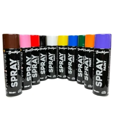 Immagine di Set di colori spray, 10 da 200 ml, ad asciugatura rapida: Nero, Bianco, Blu, Verde, Rosso, Giallo, Viola, Arancione, Rosa, Marrone (10 Colori)