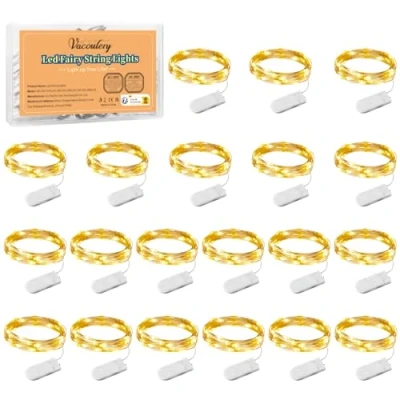Immagine di Micro LED Luci Stringa, 20 Pezzi 1M Filo di Rame con 10 LEDs, Ghirlanda Luminosa Lucine, Catena Natale per Casa Interni e Esterni Feste Matrimonio Bottiglie Fai da te (Bianco caldo)